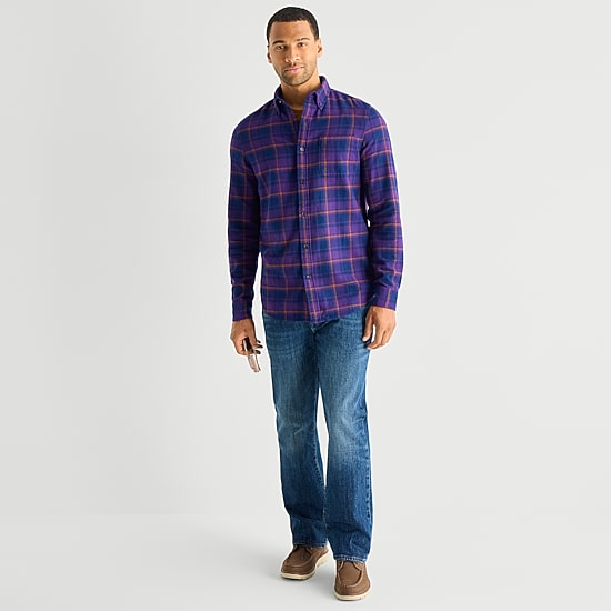 St. John's Bay Dexterity Mens Easy-on + Easy-off Long Sleeve Adaptive Classic Fit Flannel Shirt