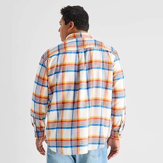 St. John's Bay Dexterity Mens Easy-on + Easy-off Long Sleeve Adaptive Classic Fit Big and Tall Flannel Shirt