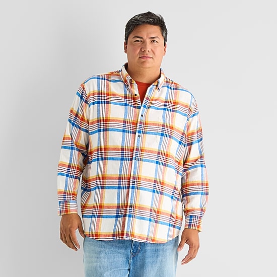 St. John's Bay Dexterity Mens Easy-on + Easy-off Long Sleeve Adaptive Classic Fit Big and Tall Flannel Shirt