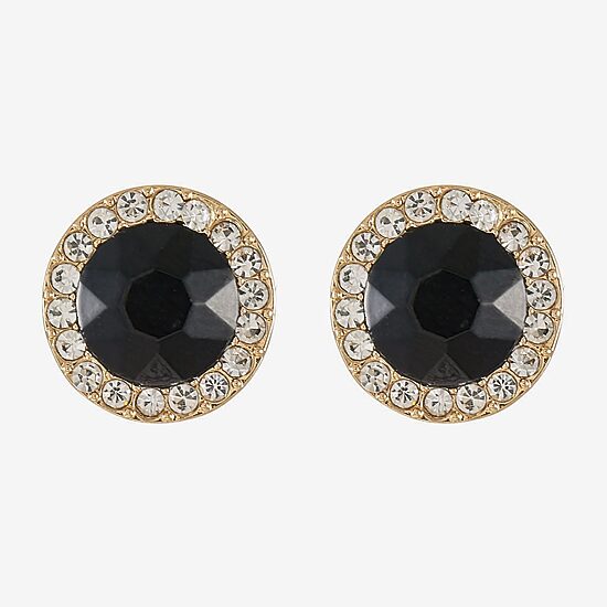 Monet Jewelry Black Glass 15mm Round Stud Earrings