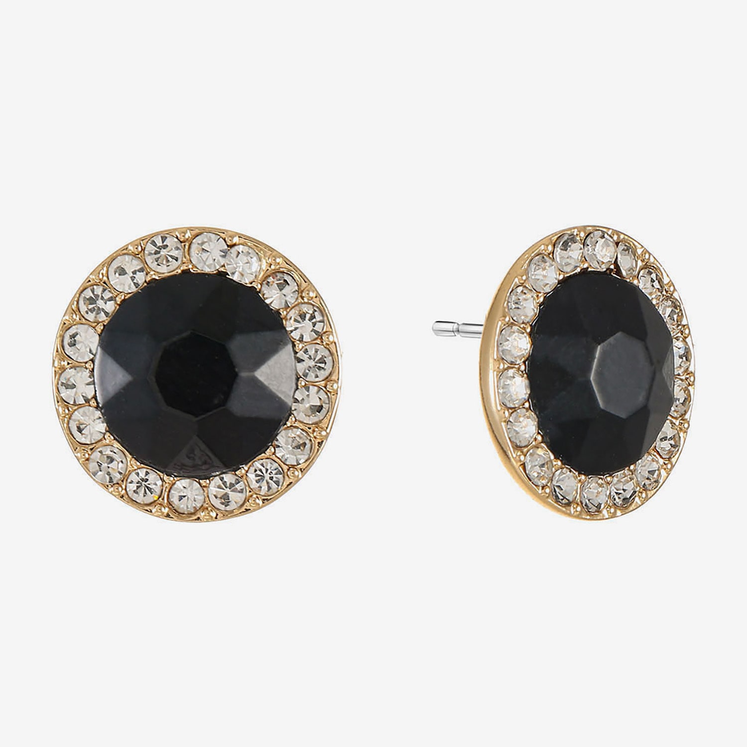 Monet Jewelry Black Glass 15mm Round Stud Earrings