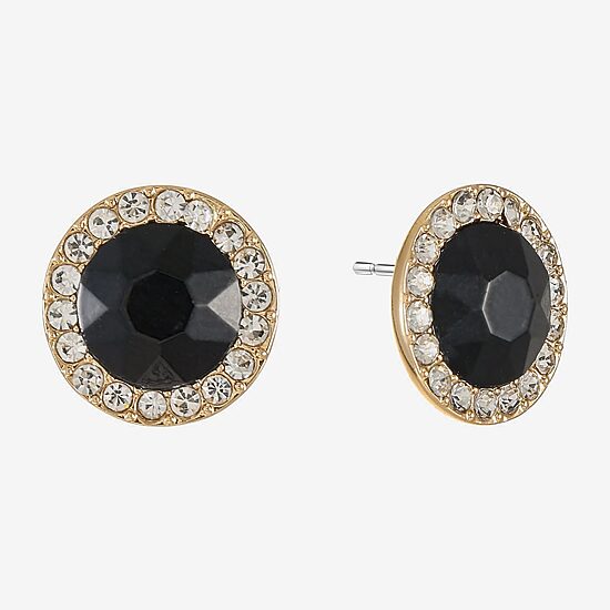 Monet Jewelry Black Glass 15mm Round Stud Earrings
