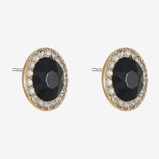 Monet Jewelry Black Glass 15mm Round Stud Earrings