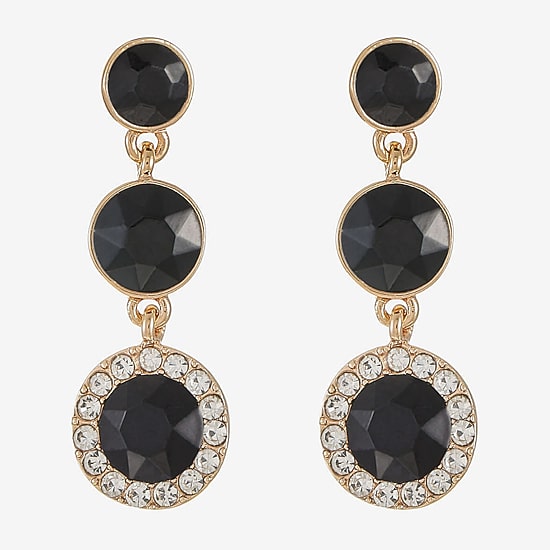 Monet Jewelry Womens Black Glass Round Hypoallergenic Drop Earrings