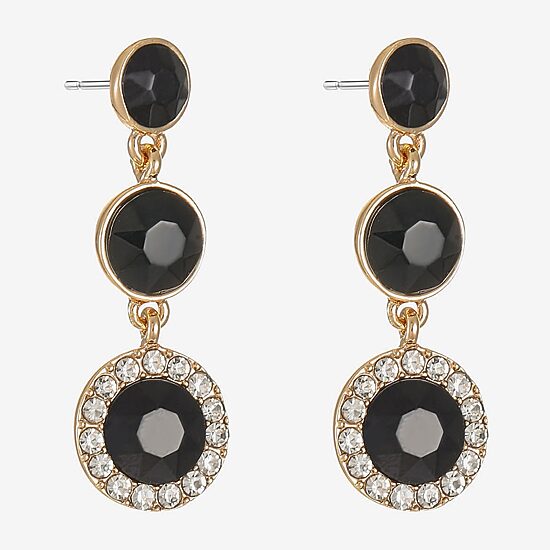 Monet Jewelry Womens Black Glass Round Hypoallergenic Drop Earrings