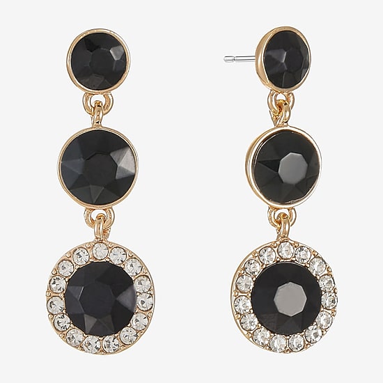 Monet Jewelry Womens Black Glass Round Hypoallergenic Drop Earrings
