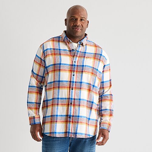 St. John's Bay Mens Long Sleeve Classic Fit Big and Tall Flannel Shirt, 5x-large Tall, White