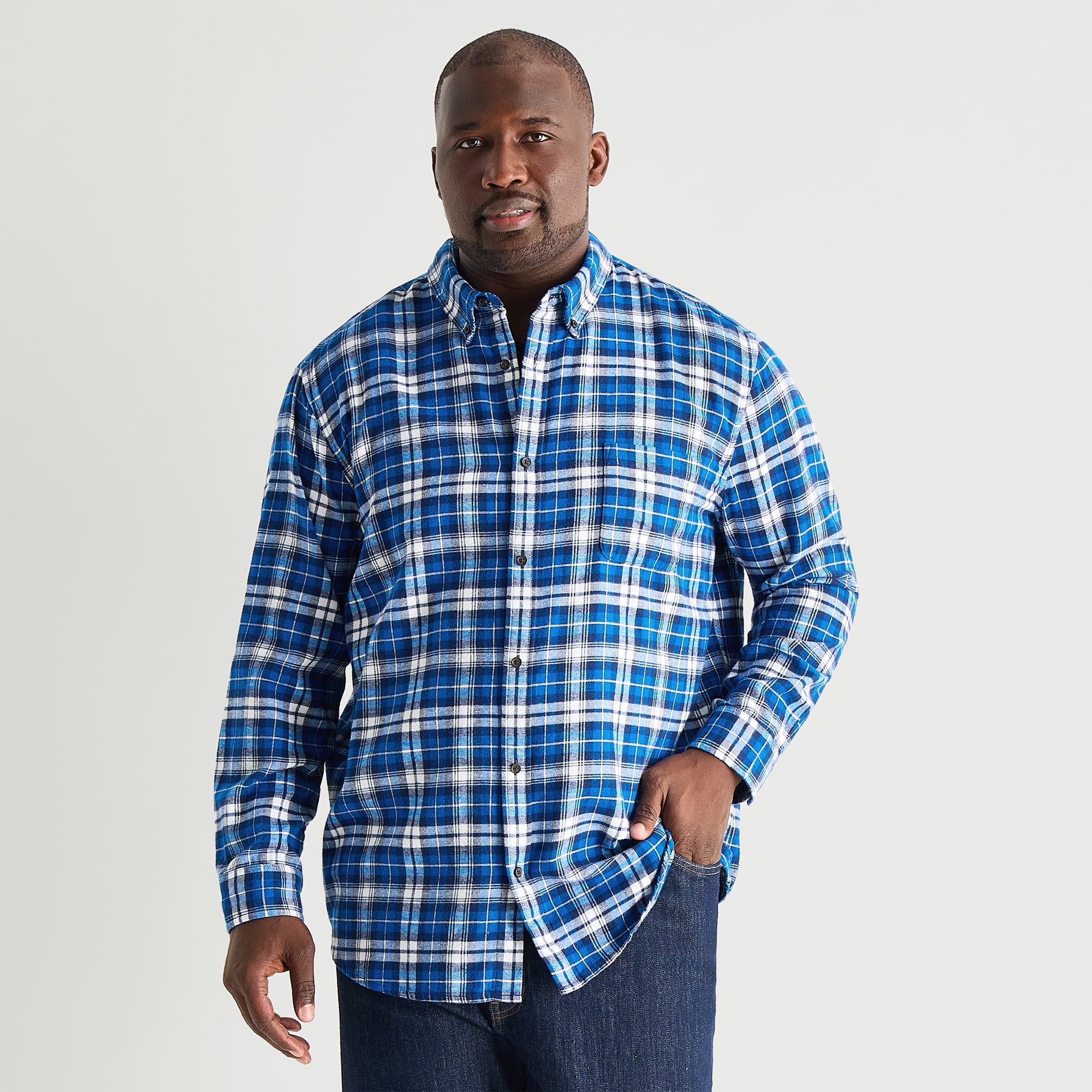 St. John's Bay Seated Mens Easy-on + Easy-off Wear Long Sleeve Adaptive Classic Fit Big and Tall Flannel Shirt