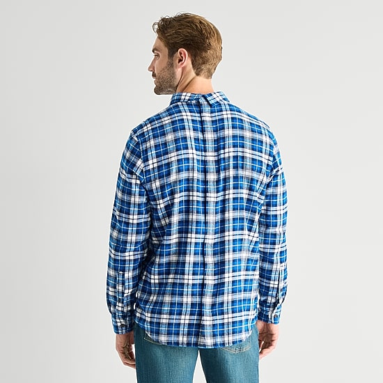 St. John's Bay Seated Mens Easy-on + Easy-off Seated Wear Long Sleeve Adaptive Classic Fit Flannel Shirt