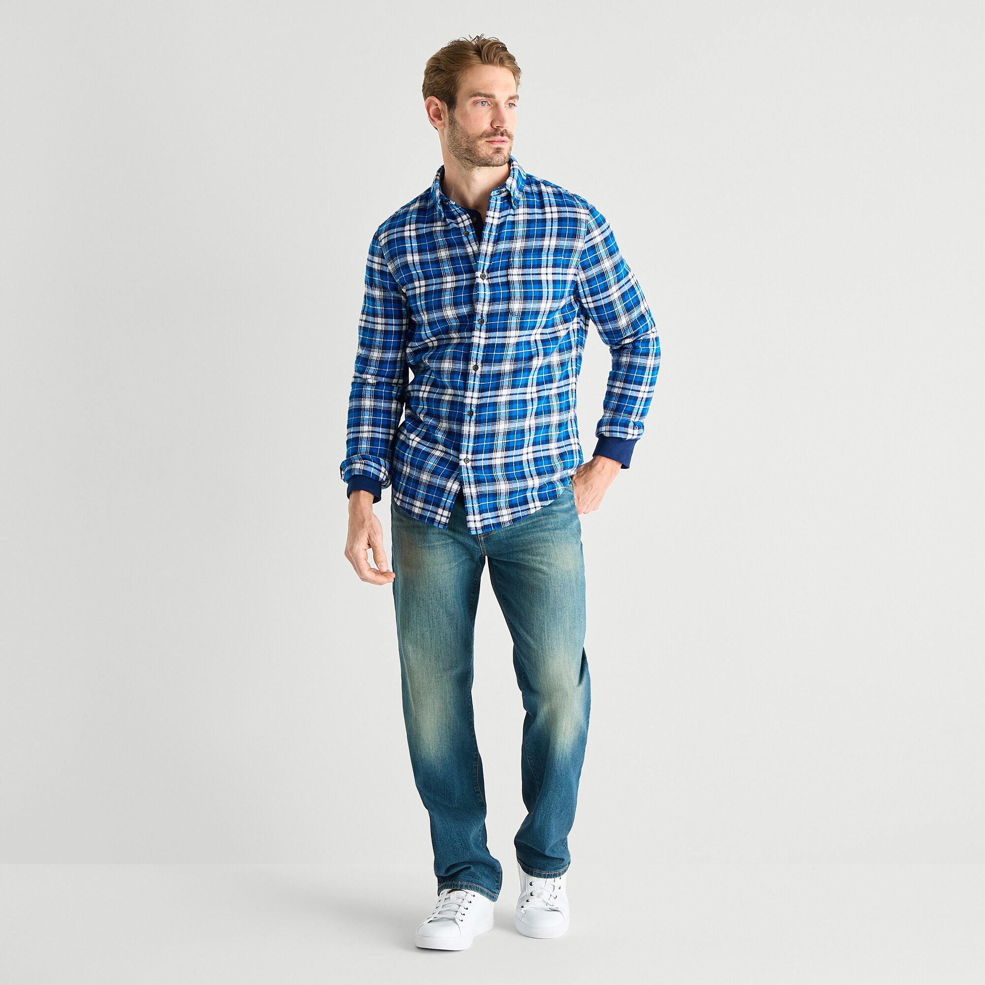 St. John's Bay Dexterity Mens Easy-on + Easy-off Long Sleeve Adaptive Classic Fit Flannel Shirt