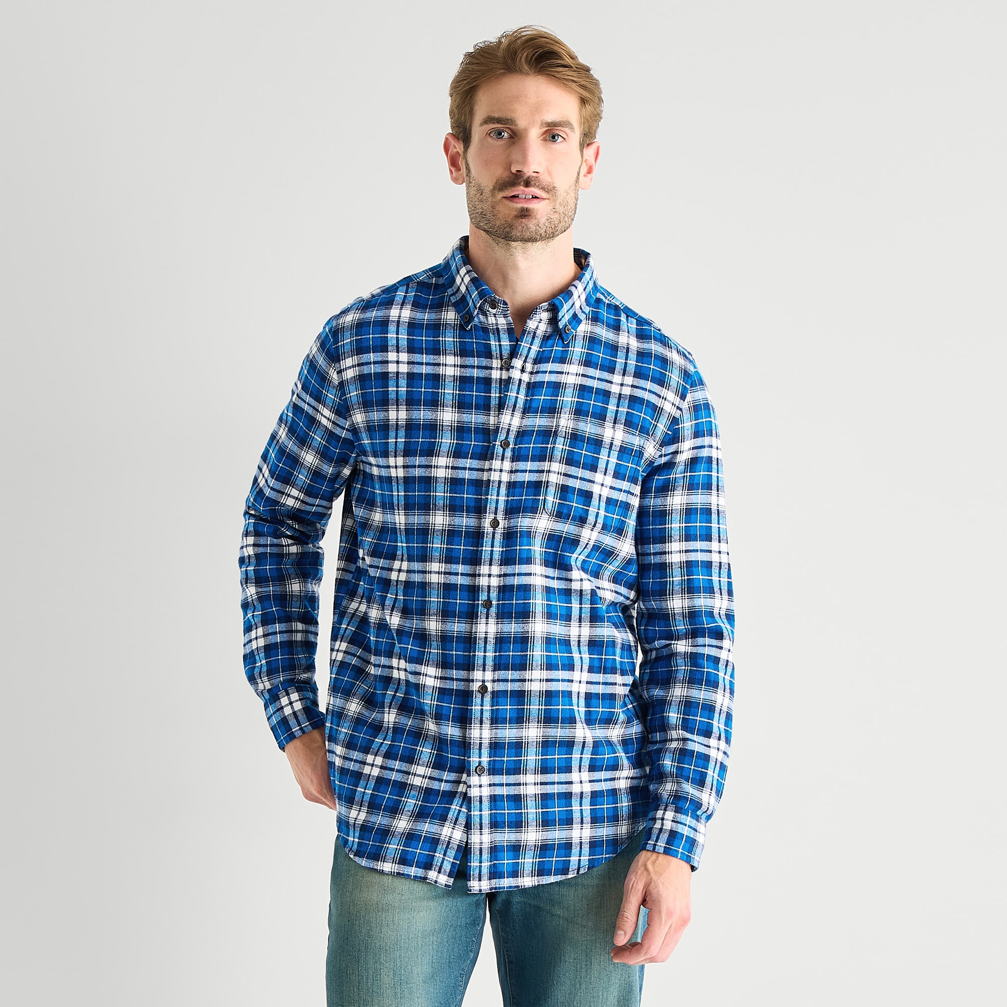 St. John's Bay Seated Mens Easy-on + Easy-off Wear Long Sleeve Adaptive Classic Fit Flannel Shirt