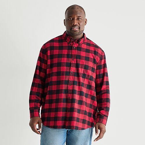 St. John's Bay Seated Mens Easy-on + Easy-off Seated Wear Long Sleeve Adaptive Classic Fit Big and Tall Flannel Shirt, 5x-large Tall, Red