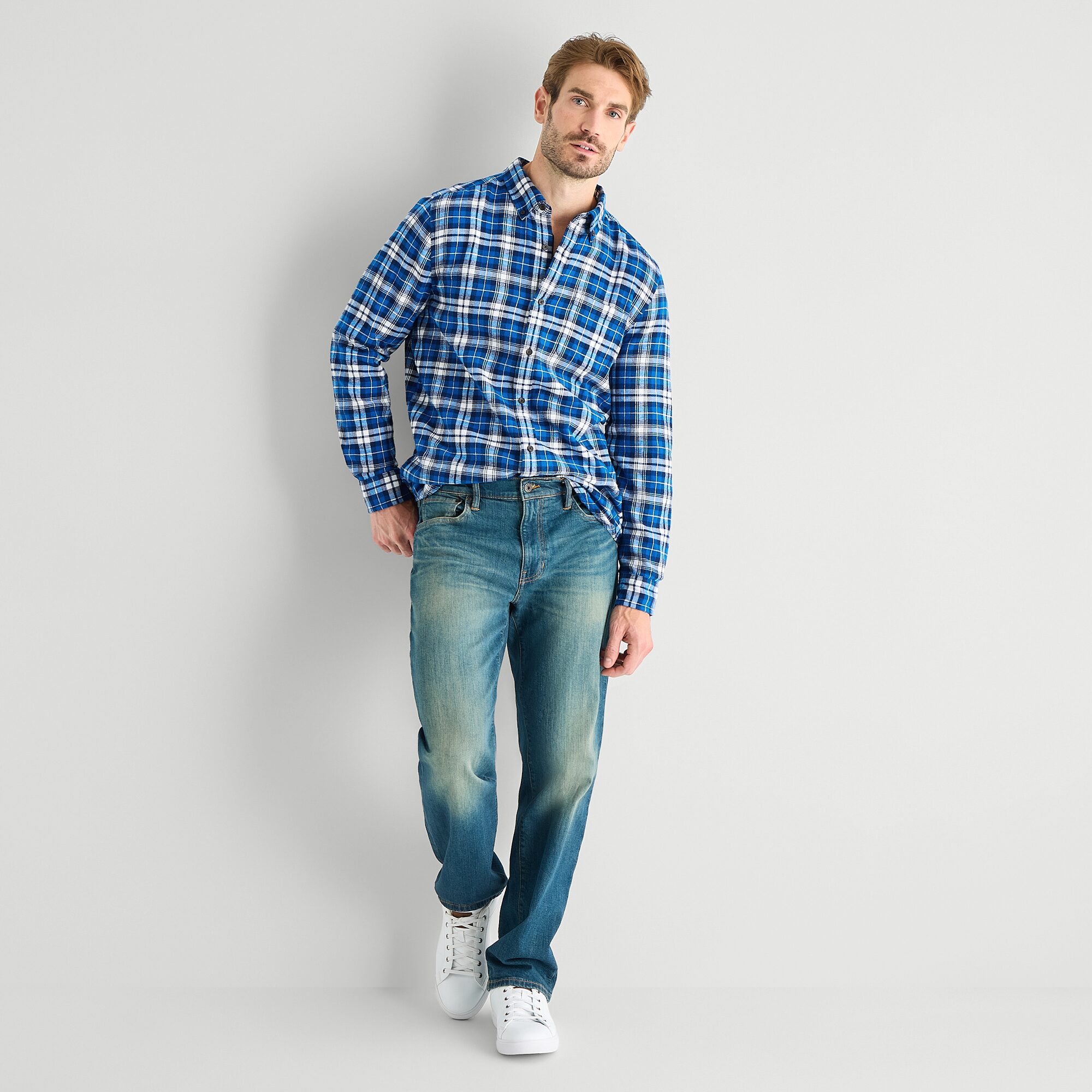 St. John's Bay Seated Mens Easy-on + Easy-off Wear Long Sleeve Adaptive Classic Fit Flannel Shirt