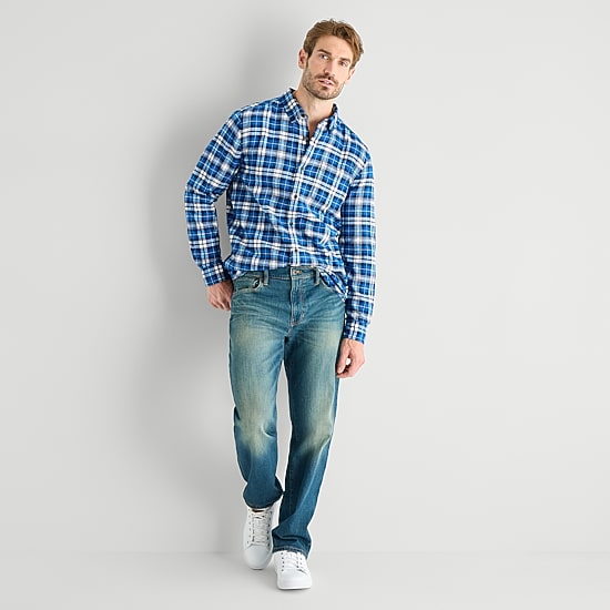 St. John's Bay Seated Mens Easy-on + Easy-off Seated Wear Long Sleeve Adaptive Classic Fit Flannel Shirt