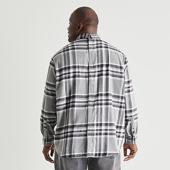 St. John's Bay Seated Mens Easy-on + Easy-off Seated Wear Long Sleeve Adaptive Classic Fit Big and Tall Flannel Shirt