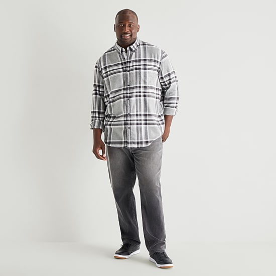 St. John's Bay Seated Mens Easy-on + Easy-off Seated Wear Long Sleeve Adaptive Classic Fit Big and Tall Flannel Shirt