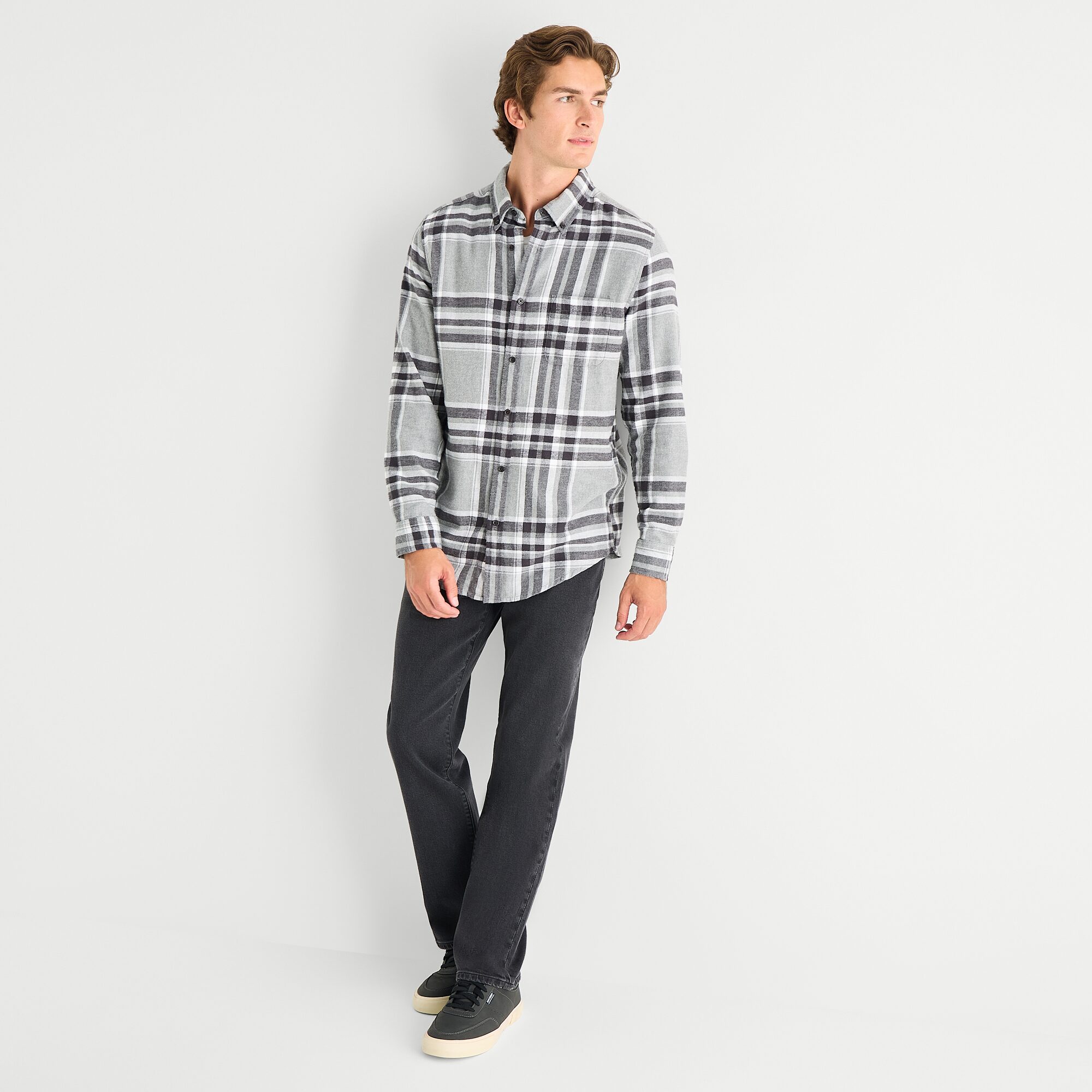 St. John's Bay Seated Mens Easy-on + Easy-off Wear Long Sleeve Adaptive Classic Fit Flannel Shirt