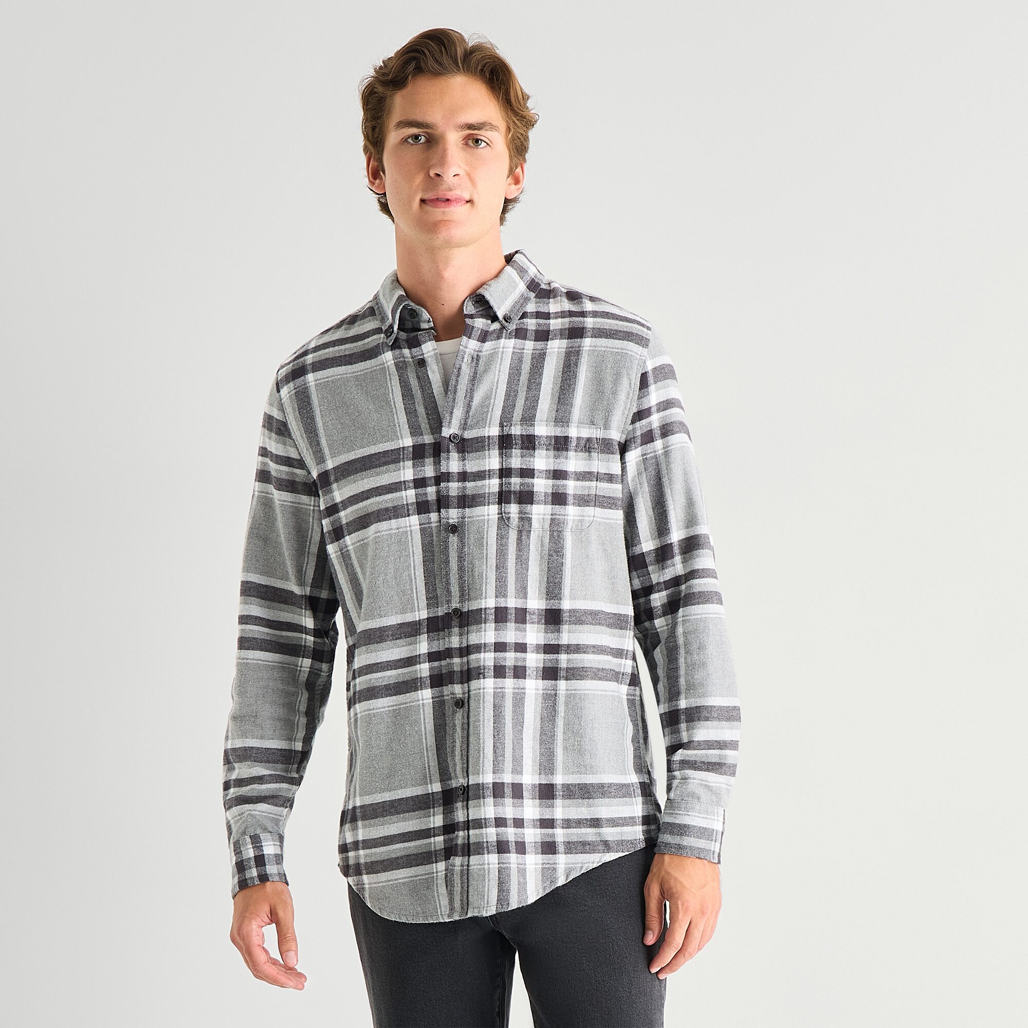 St. John's Bay Seated Mens Easy-on + Easy-off Wear Long Sleeve Adaptive Classic Fit Flannel Shirt