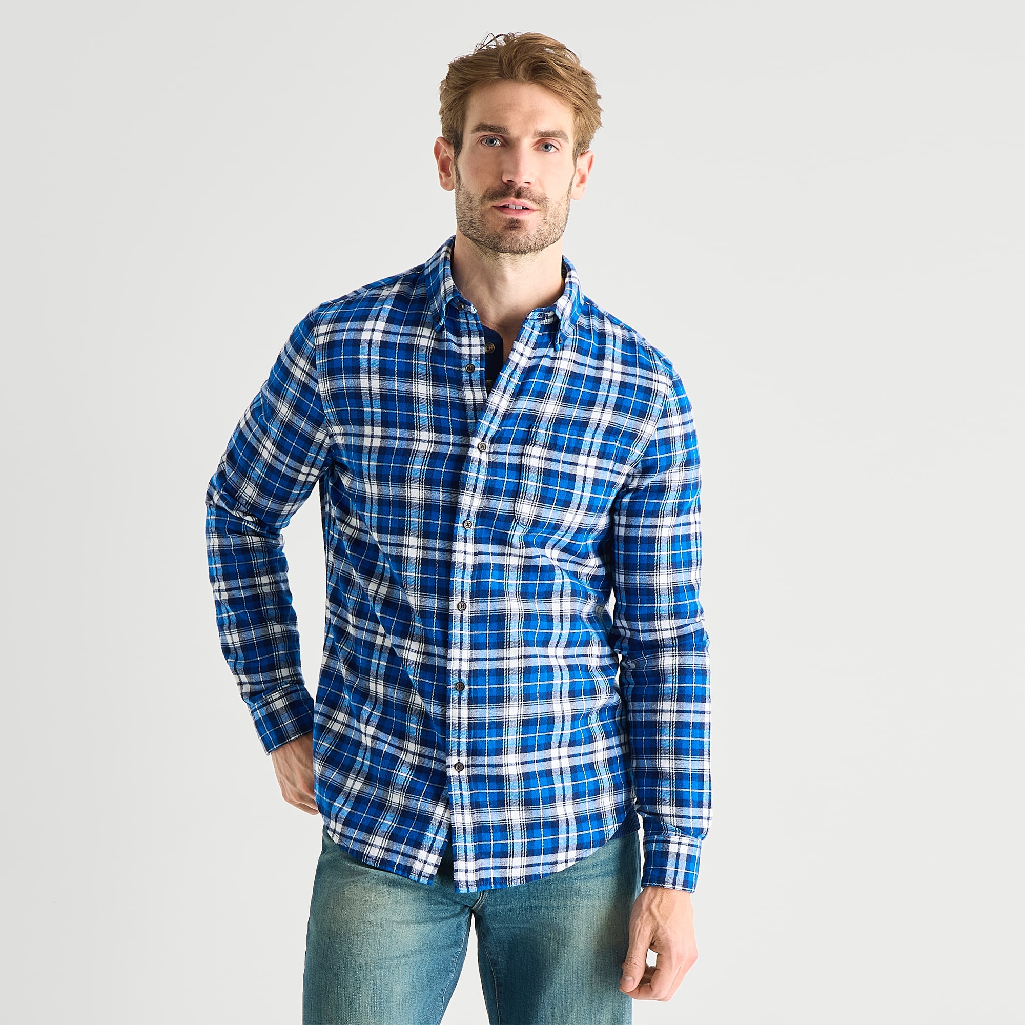 St. John's Bay Dexterity Mens Easy-on + Easy-off Long Sleeve Adaptive Classic Fit Flannel Shirt