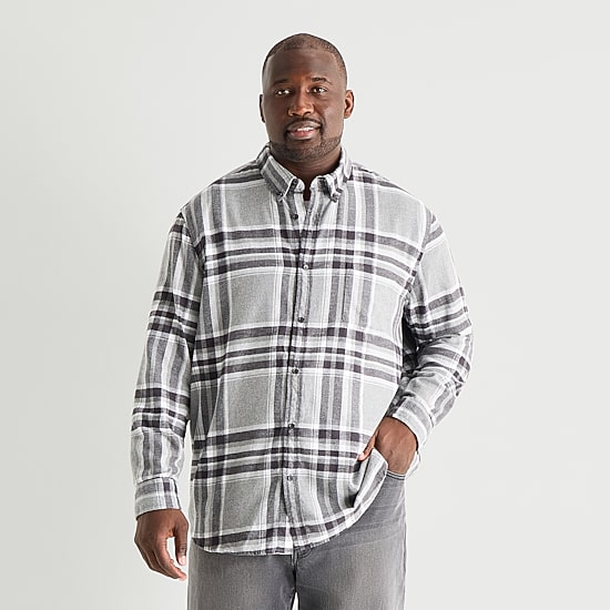 St. John's Bay Seated Mens Easy-on + Easy-off Seated Wear Long Sleeve Adaptive Classic Fit Big and Tall Flannel Shirt
