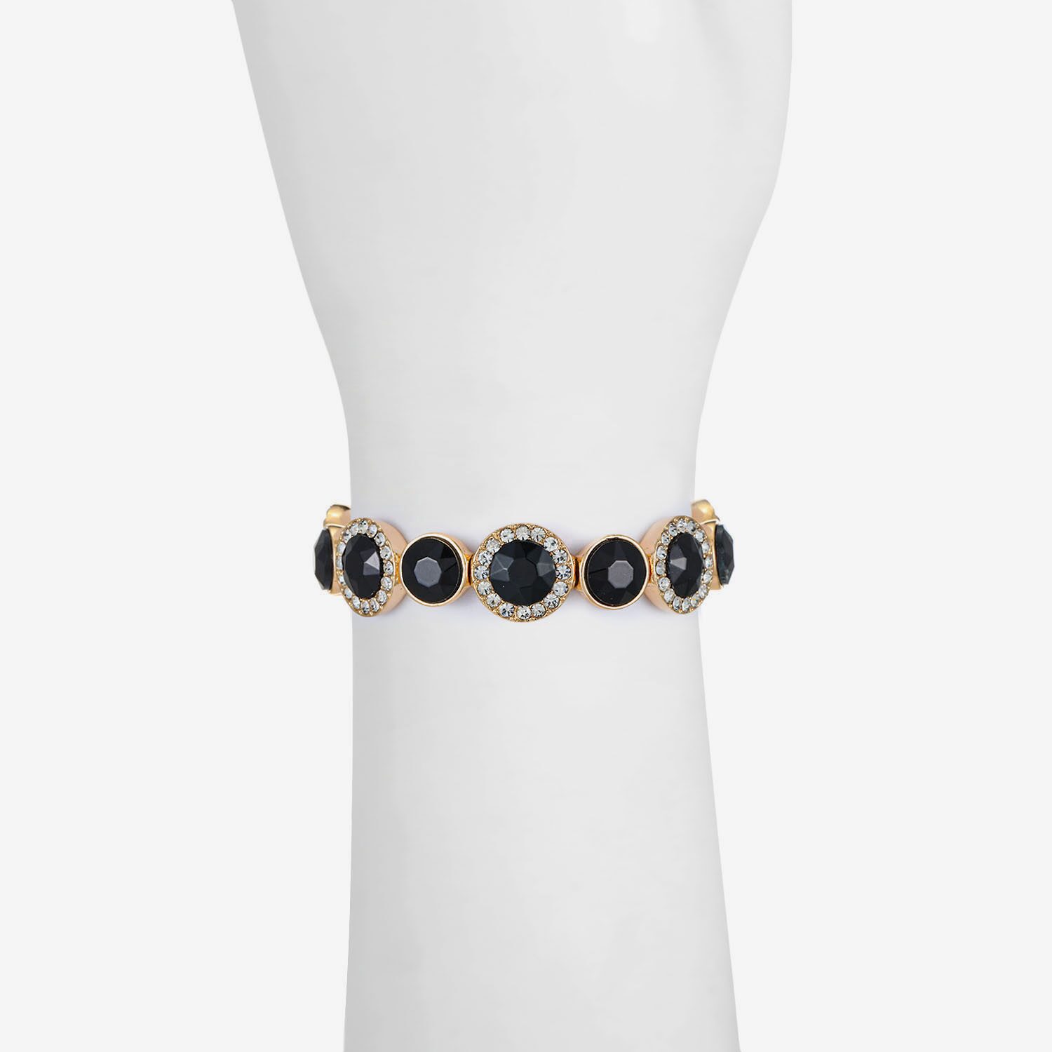 Monet Jewelry Womens Black Glass Round Stretch Bracelet