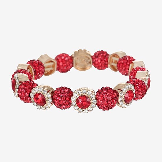 Monet Jewelry Womens Red Glass Round Stretch Bracelet