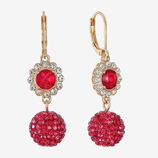 Monet Jewelry Womens Red Glass Round Drop Earrings