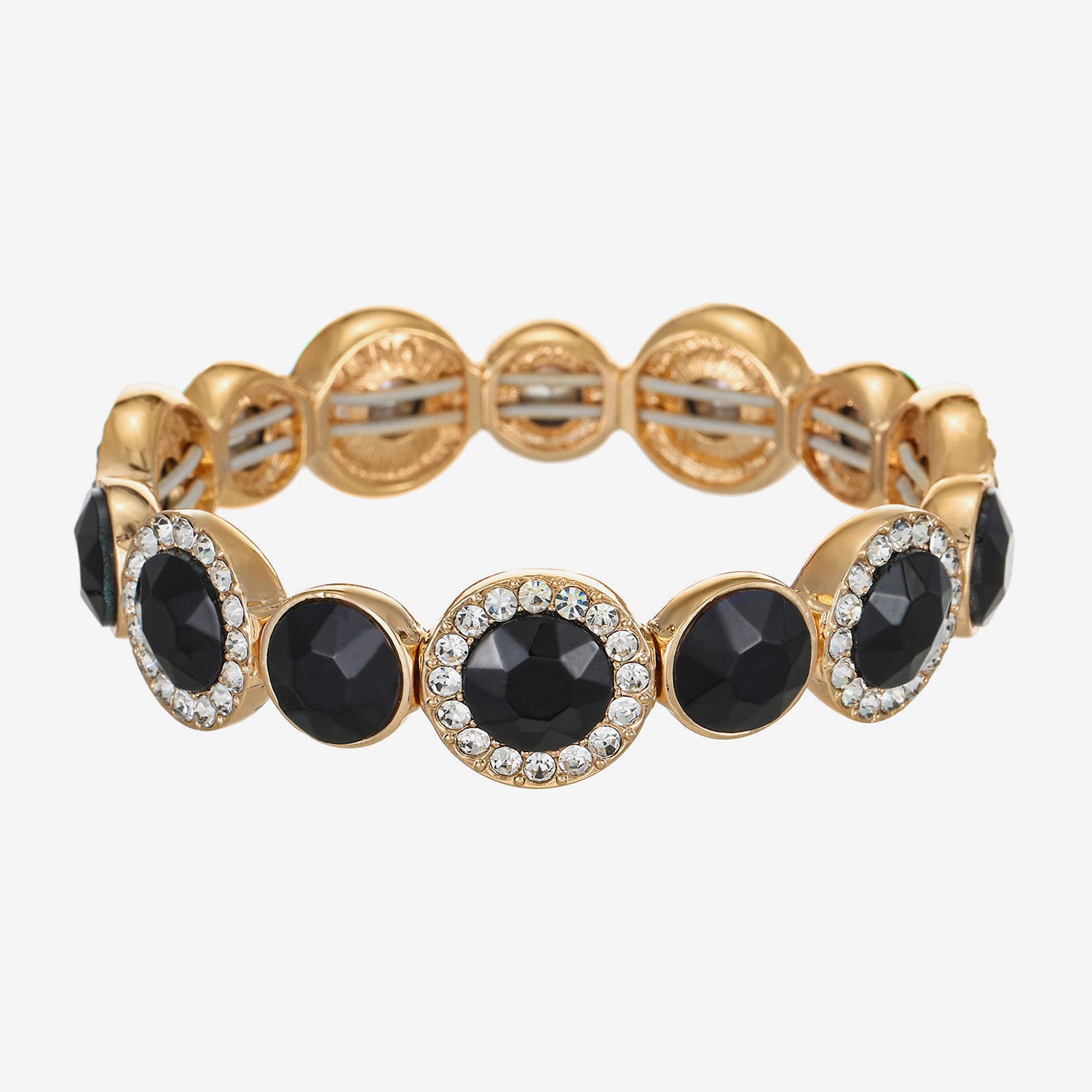 Monet Jewelry Womens Black Glass Round Stretch Bracelet