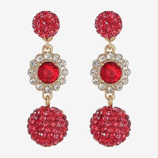 Monet Jewelry Womens Red Glass Round Hypoallergenic Drop Earrings