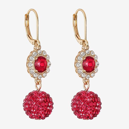 Monet Jewelry Womens Red Glass Round Drop Earrings