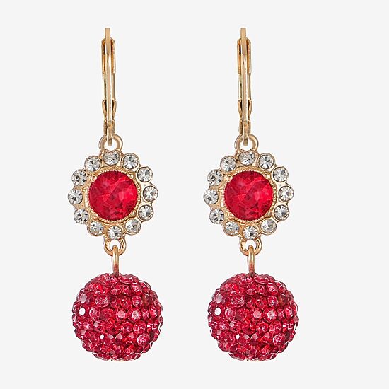 Monet Jewelry Womens Red Glass Round Drop Earrings