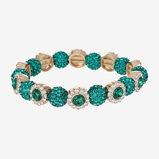 Monet Jewelry Womens Green Glass Round Stretch Bracelet