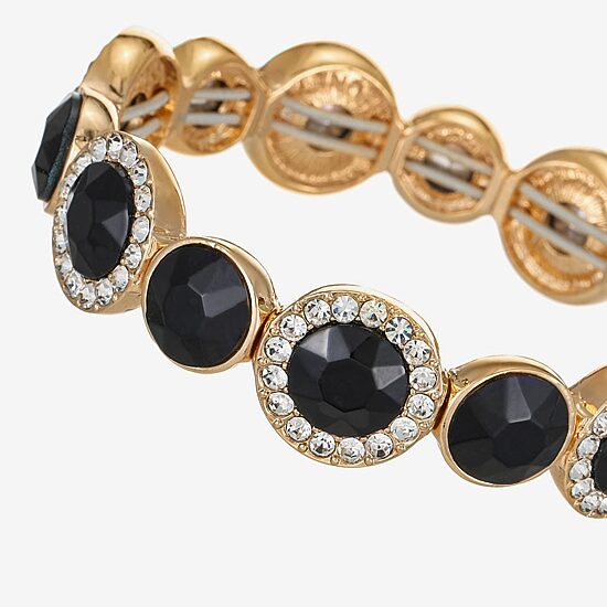 Monet Jewelry Womens Black Glass Round Stretch Bracelet