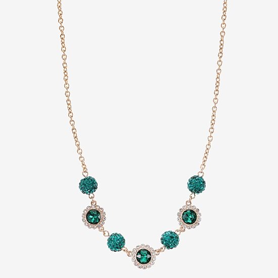 Monet Jewelry Womens Green 17 Inch Collar Necklace