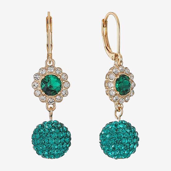 Monet Jewelry Womens Green Glass Round Drop Earrings