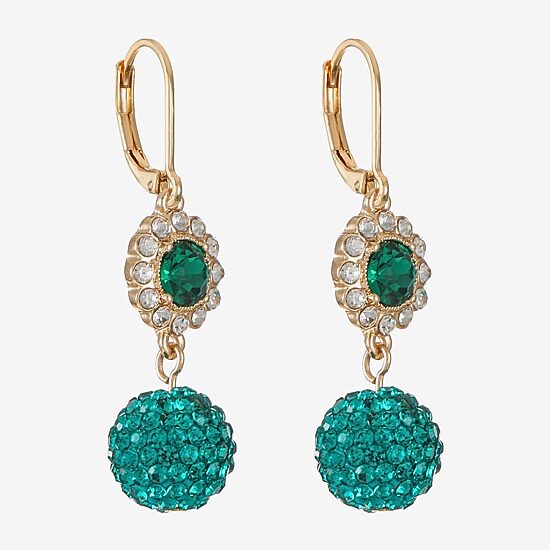 Monet Jewelry Womens Green Glass Round Drop Earrings