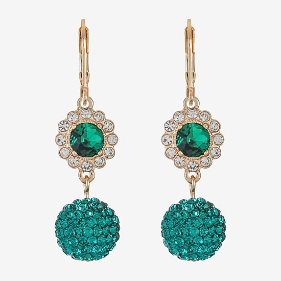 Monet Jewelry Womens Green Glass Round Drop Earrings