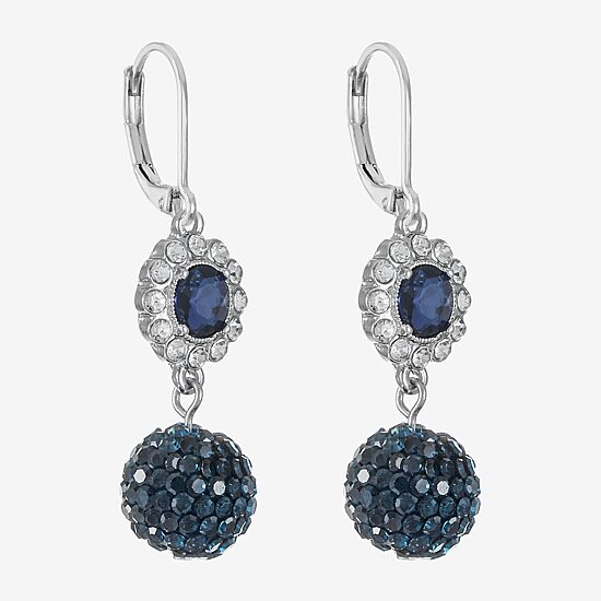 Monet Jewelry Womens Blue Glass Round Drop Earrings
