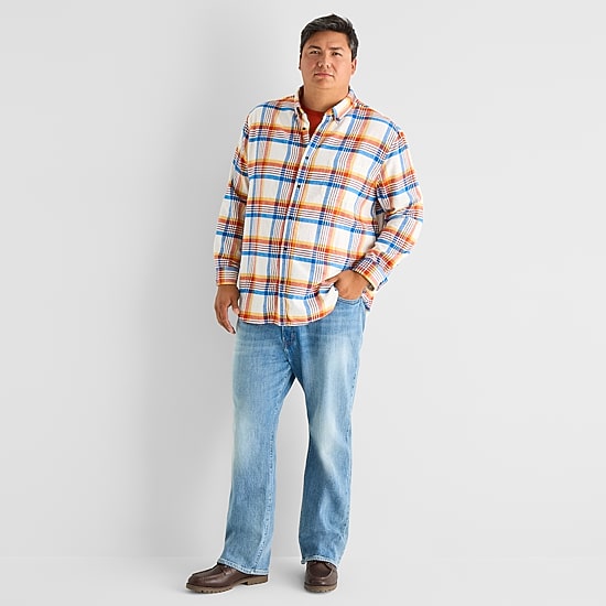 St. John's Bay Dexterity Mens Easy-on + Easy-off Long Sleeve Adaptive Classic Fit Big and Tall Flannel Shirt