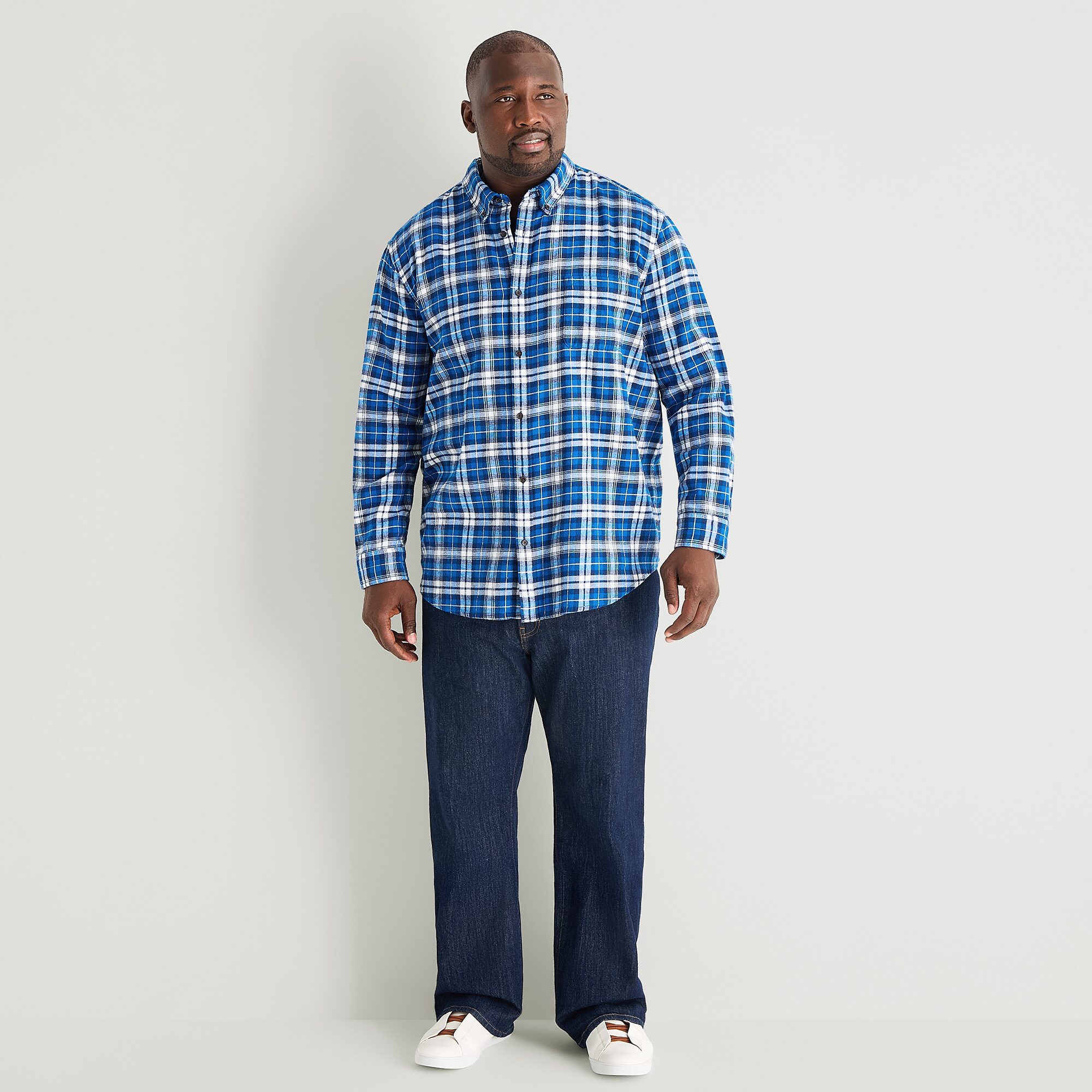St. John's Bay Seated Mens Easy-on + Easy-off Wear Long Sleeve Adaptive Classic Fit Big and Tall Flannel Shirt