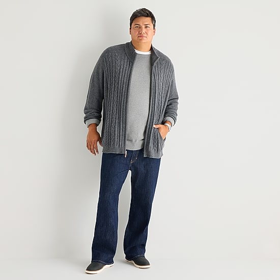 St. John's Bay Mens Mock Neck Long Sleeve Zipper Big and Tall Cardigan