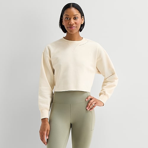 Xersion Womens Crew Neck Long Sleeve Sweatshirt In White