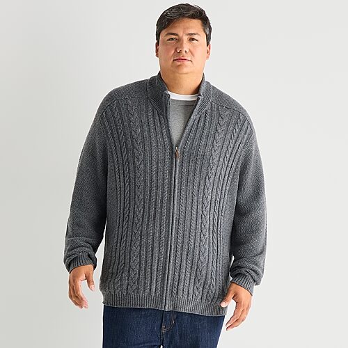 St. John's Bay Mens Mock Neck Long Sleeve Zipper Big And Tall Cardigan In Gray