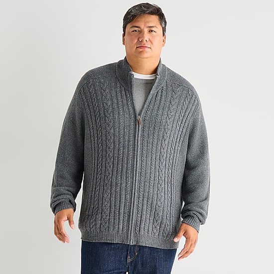 St. John's Bay Mens Mock Neck Long Sleeve Zipper Big and Tall Cardigan