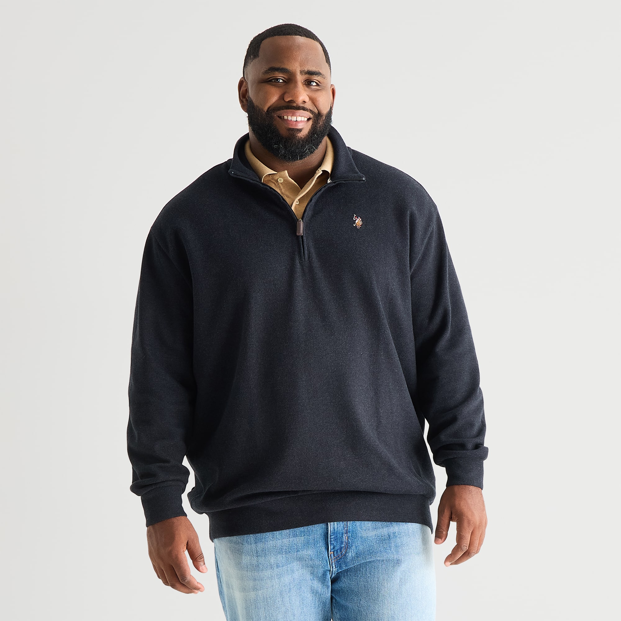 U.S. Polo Assn. Flatback Mens Mock Neck Long Sleeve Big and Tall Quarter-Zip Pullover