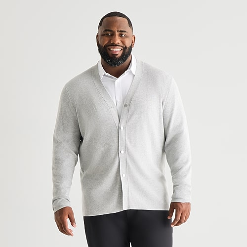 Stylus Mens V Neck Long Sleeve Button Big And Tall Cardigan In Gray