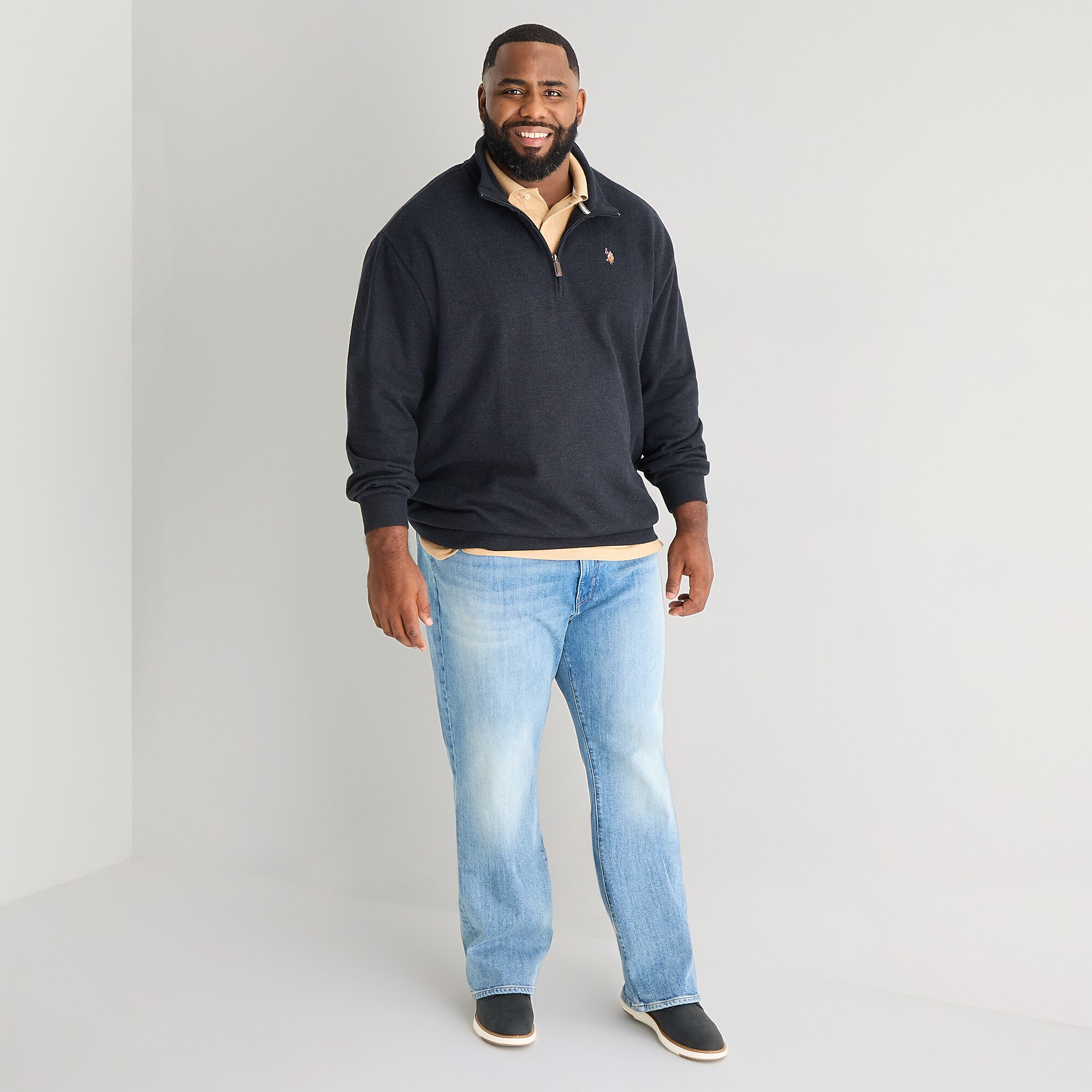 U.S. Polo Assn. Flatback Mens Mock Neck Long Sleeve Big and Tall Quarter-Zip Pullover