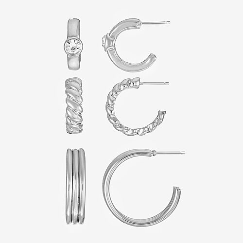 Liz Claiborne Womens Glass Hypoallergenic 3 Pair Earring Set In Silver