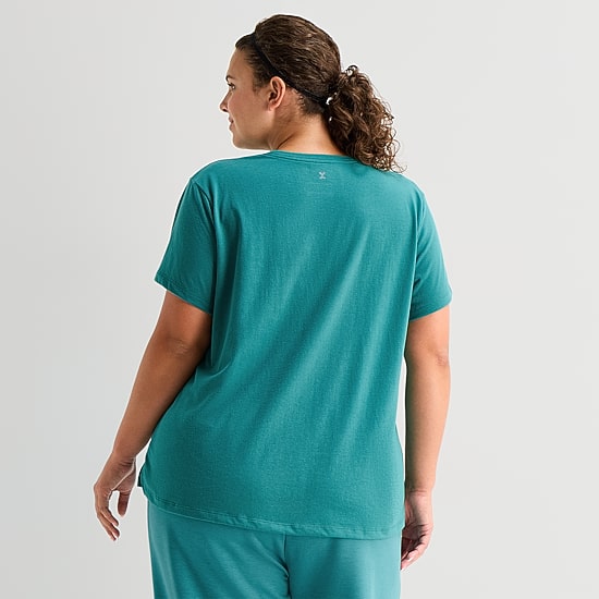 Xersion Womens Cotton Crew Neck Short Sleeve T-Shirt Plus