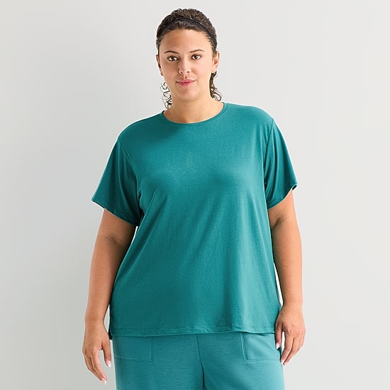 Xersion Womens Cotton Crew Neck Short Sleeve T-Shirt Plus